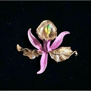 Vintage Gerry's Orchid Brooch Pin Gold & Pink